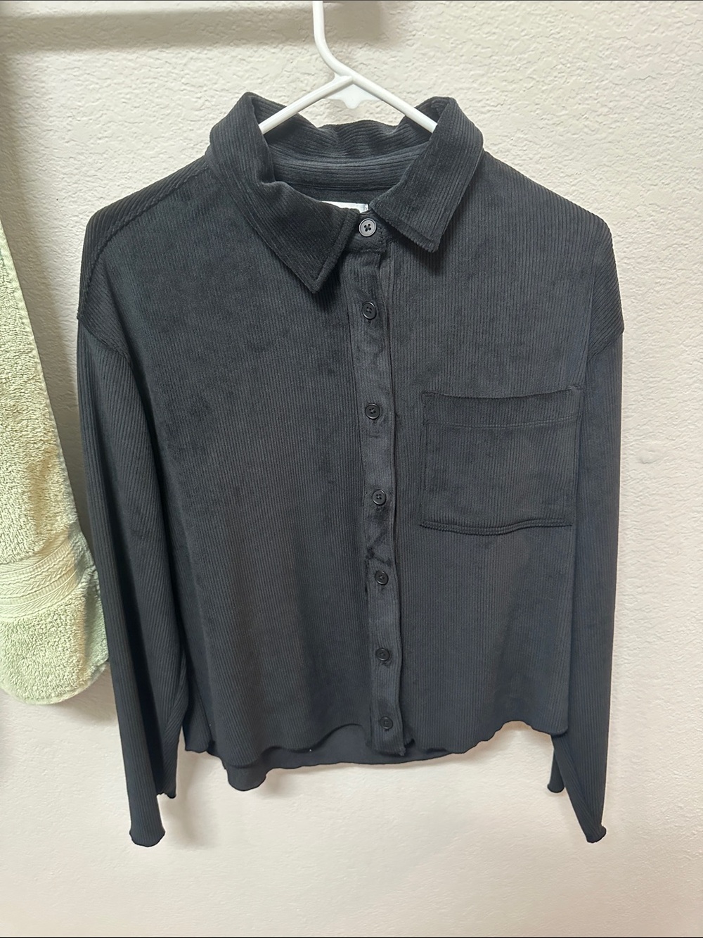 OAK + FORT Charcoal Gray Ribbed Button-Down Shirt